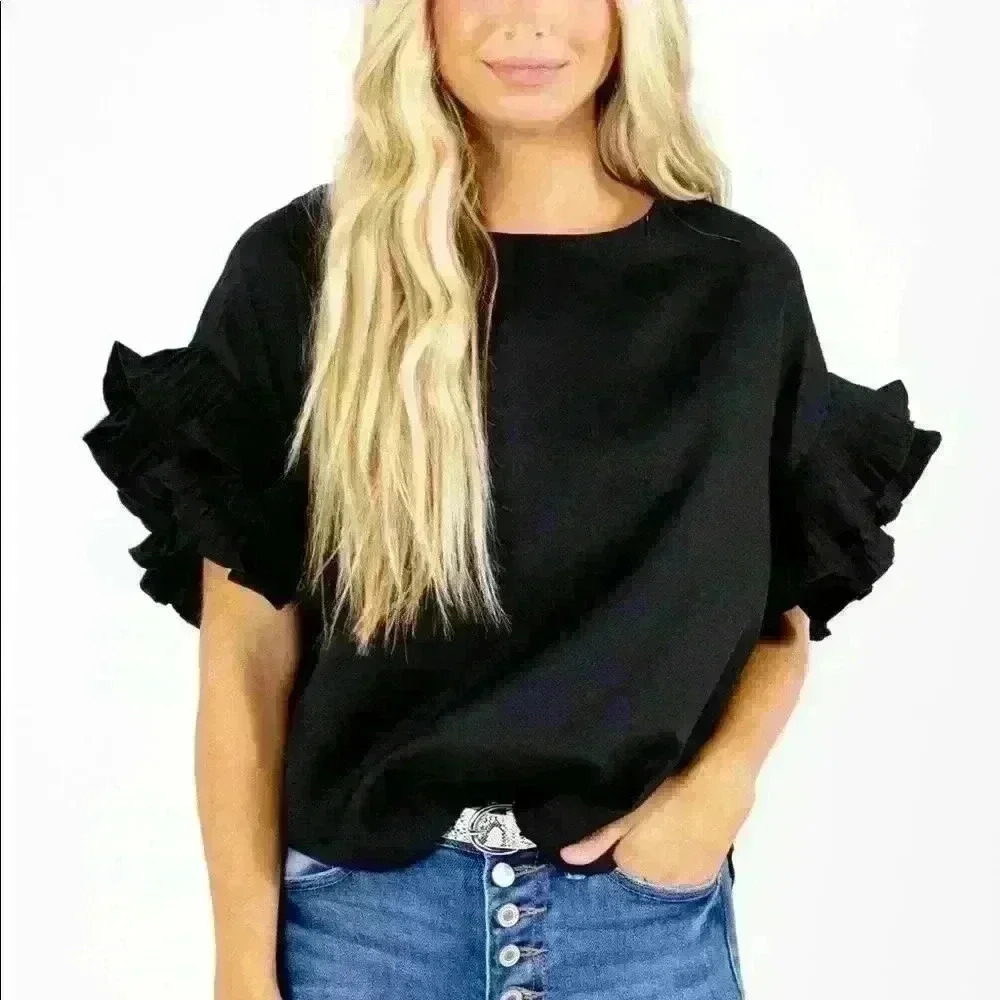 CeCe Ruffle Sleeves Dress Shirt